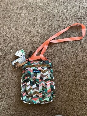 Kavu Chevron Print Crossbody Bag with Coral Strap